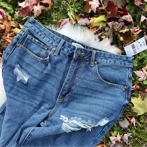 Forever 21 Medium Blue Distressed Denim Boyfriend Jeans - Picture 2 of 3